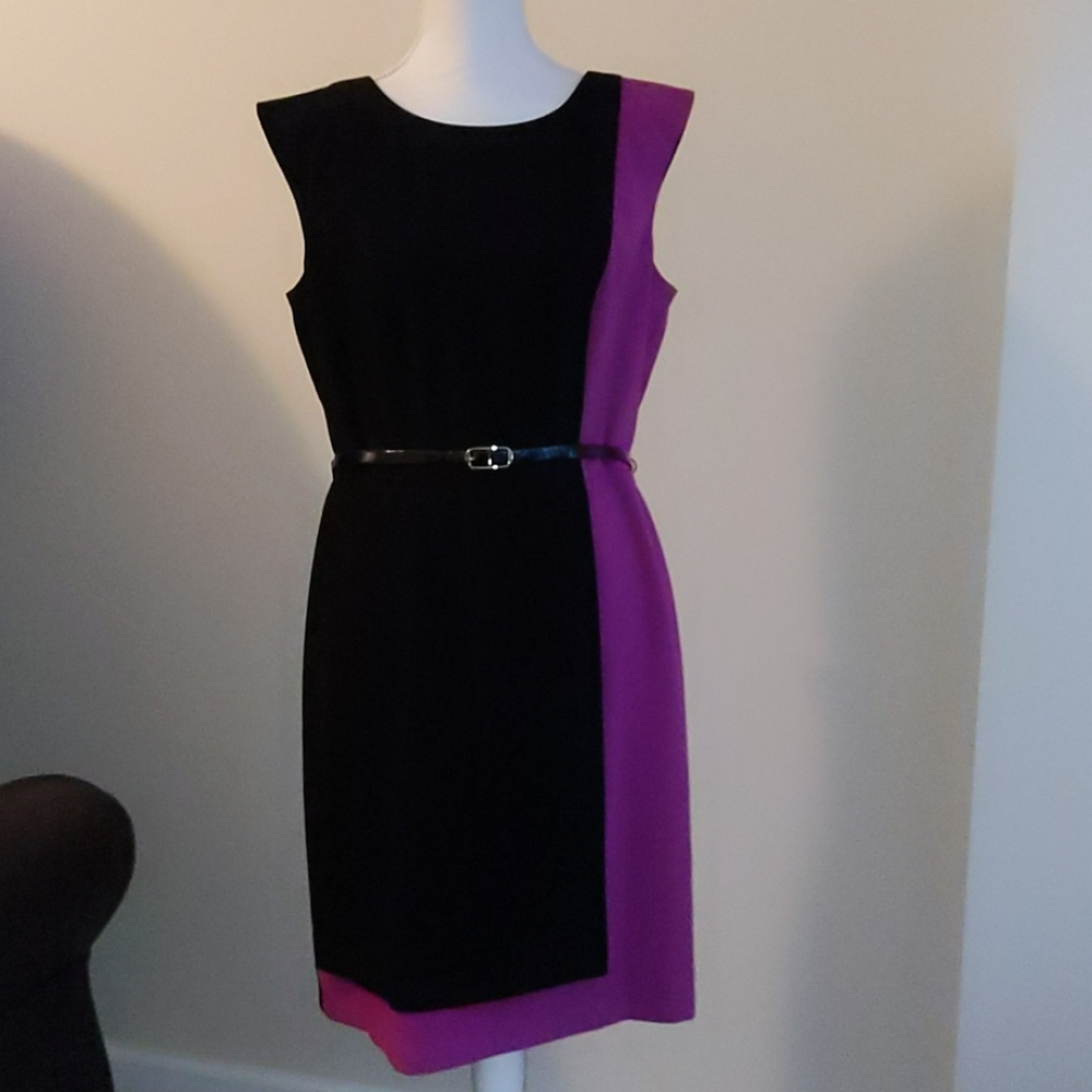 AB Studio Purple Black Belted Wrap Dress 14